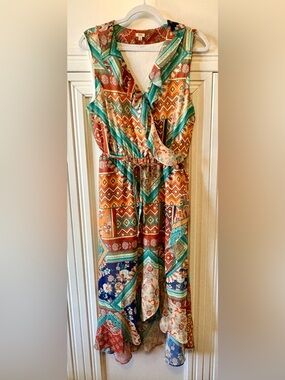 🟠 SLEEVELESS RUFFLED SOUTHWEST STYLE MAXI DRESS BY REBA MCENTIRE - BRAND NEW 🟠